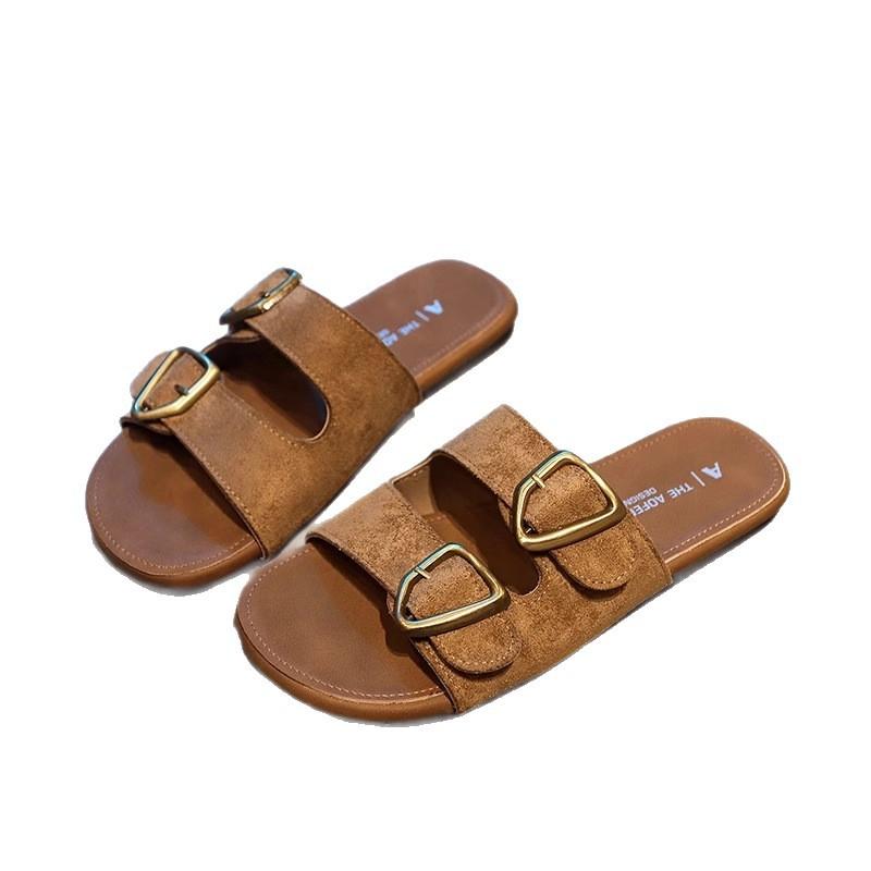 2025 летние новые тапочки Boken на плоской подошве женская верхняя одежда с пряжкой на поясе с плоской подошвой односложные мягкие повседневные сандалии