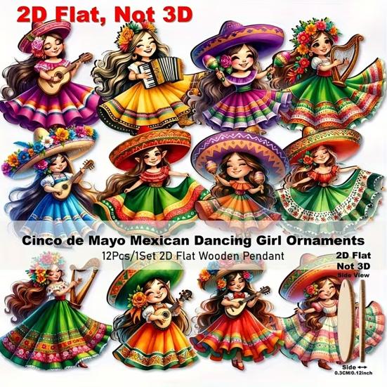 Yousheng 12 шт. Мексиканские танцующие девушки Украшение Cinco De Mayo Подвесное украшение Деревянное Fiesta Mexico Украшение для карнавалов Подарки на вечеринку Домашнее дерево