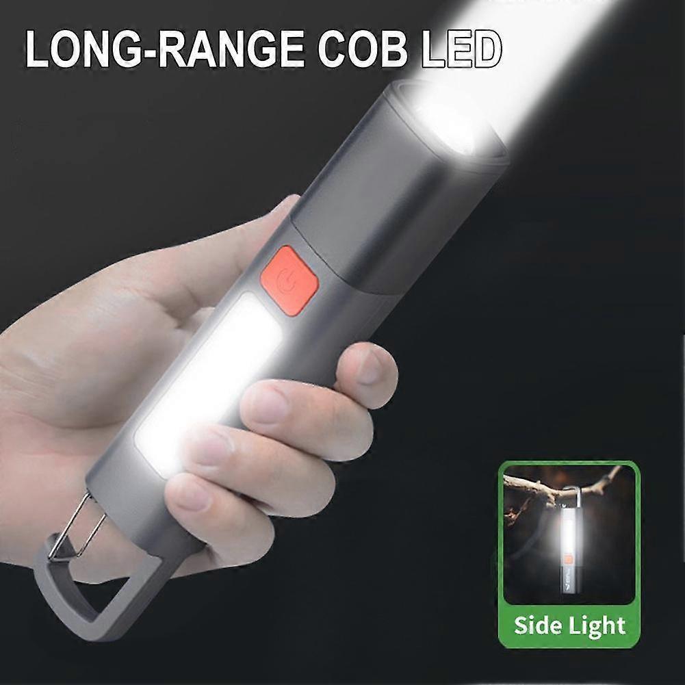 COB LED 4 Modes Mini Flashlight USB Rechargeable Tactical Torch Zoom Lamp