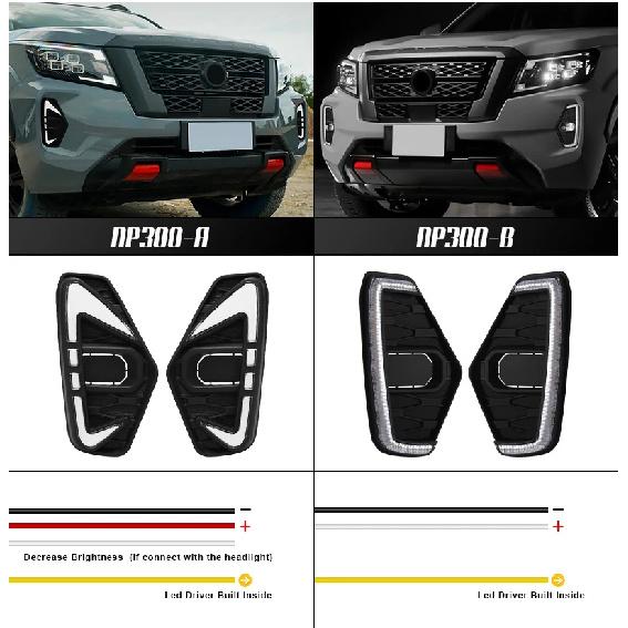 LED Fog Lamp DRL Daytime Running Light For Nissan Navara NP300 Frontier 2020 2021 2022 Driving White Yellow Turn Signal Lamp 12V