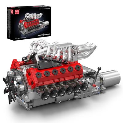 Mould King 10210 Модель двигателя V12, сборочный комплект с подвижными поршнями, коленчатым валом и распределительным валом, большой мотор и коробка, строительные блоки (Более 1366 деталей)