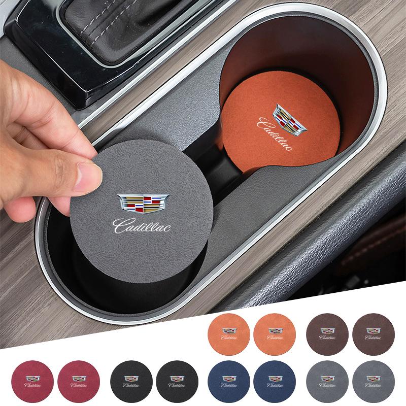 2pcs Suede Car Coaster Water Cup Drink Holder Anti-Slip Pad for Cadillac SRX Escalade CTS BLS ATS DTS XTS SLS XLR V Deville CT5