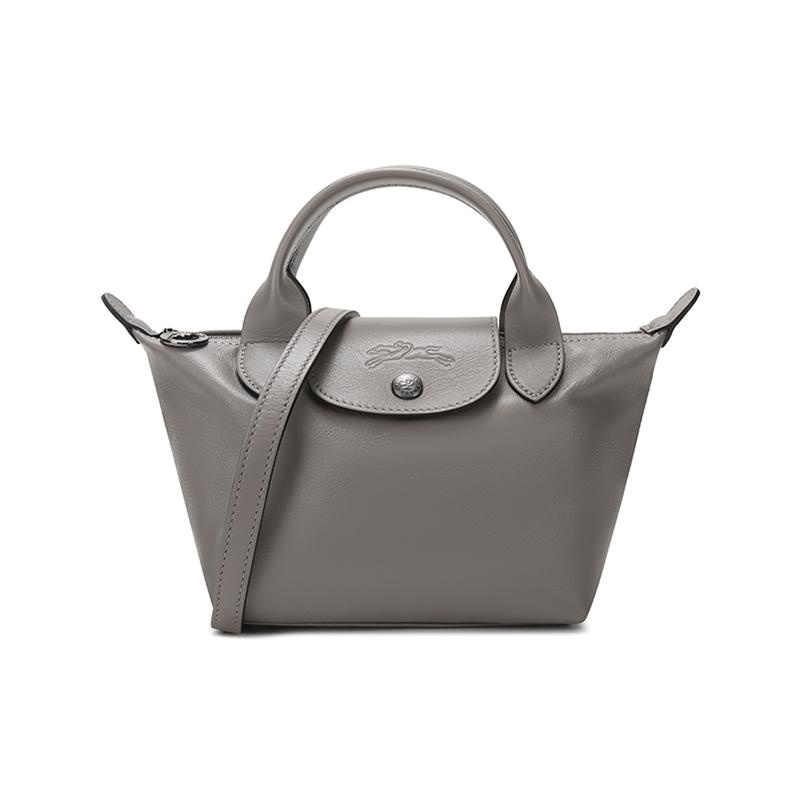 Longchamp Le Pliage Cuir 17 Mini Dumpling Bag Women Shoulder Bag Dove-Gray 1500757P55