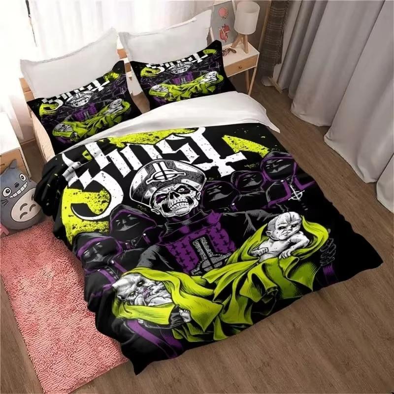 Набор одеяла с 3D-принтом «Рок-группа Призрак», Домашнее постельное белье, 3 предмета, Мягкий и удобный микрофибровый односпальный/двуспальный набор