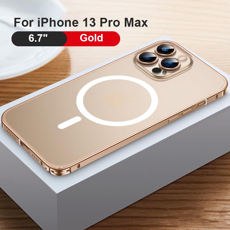 Магнитный чехол для телефона из авиационного алюминиевого сплава для iPhone 14 13 12 Pro Max с металлическим каркасом, матовый полупрозрачный чехол с пряжкой бегемота