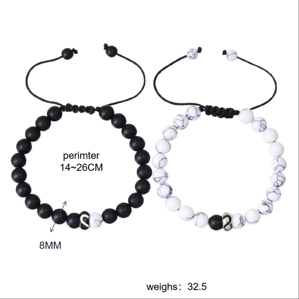 Stainless Steel Heart Couple Bracelet - Matte Black Beaded Matching Bracelets for Men Women, Unisex Jewelry Gift