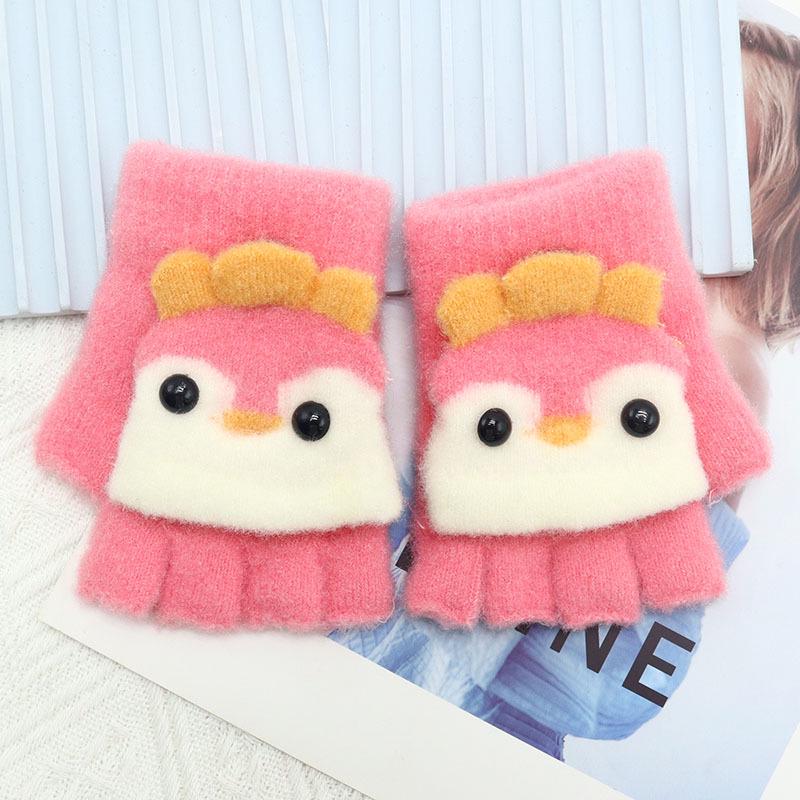 Детские зимние шерстяные перчатки-варежки с откидным верхом - Теплые, мультяшный дизайн для мальчиков и девочек младшего школьного возраста