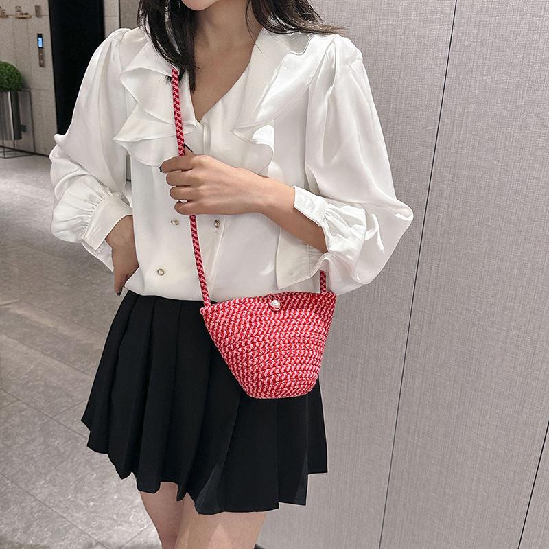 Повседневная хлопковая тканая женская сумка, маленькая плетеная летняя пляжная сумка Shell, женская дорожная сумка через плечо