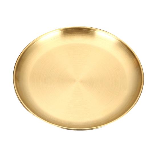 Round Dinner Plate Serving Platter Stainless Steel Barbecue Tray Korean Style Serving Dish Fruit Dessert Steak Plate