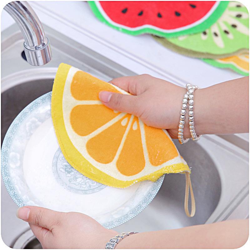 1/4Pc Hangable Fruit Pattern Dish Cloth Kitchen Wipe Hand Towel Microfiber Quick-Dry Water Absorbent Cleaning Rag Household Tool