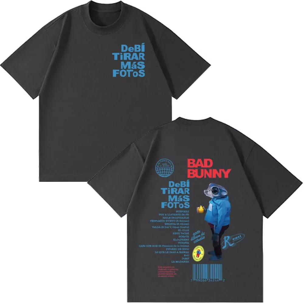 Rapper Bad Bunny Tour Album Merch T Shirts Debi Tirar Mas Fotos DTMF Graphics Tshirts Unisex Hip Hop Oversized Cotton Tshirt