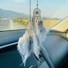 Boho Dreamcatcher Car Mirror Pendant - Pastel Feathers & Silver Charms, Premium Rearview Decoration