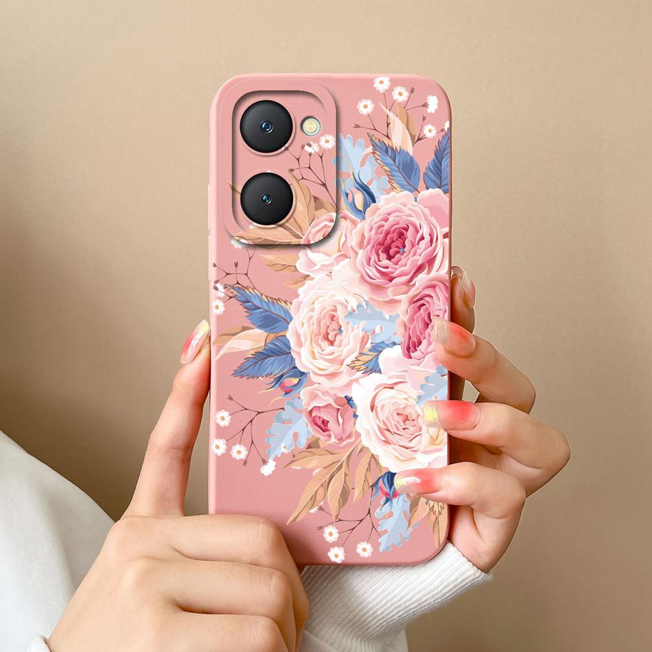 Чехлы для телефона Vivo Y03 4G Цветы Мягкий Жидкий Силикон Защита Камеры Премиум Задние Крышки Для Vivo Y 03 Funda Carcasa