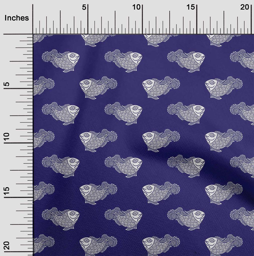 oneOone Cotton Flex Fabric Fish Block Decor Fabric Printed BTY 40 Inch Wide