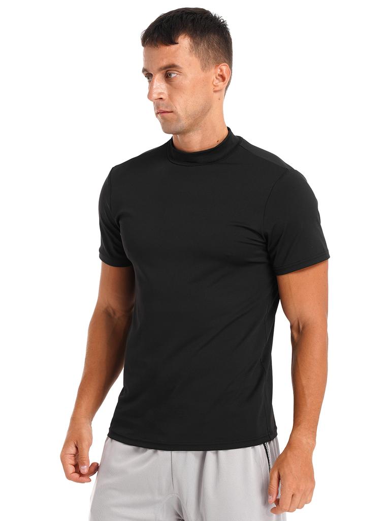 Mens Mock Neck Short Sleeve T Shirt Casual Solid Color Slim Fit Tee Top Undershirt Basic Wear