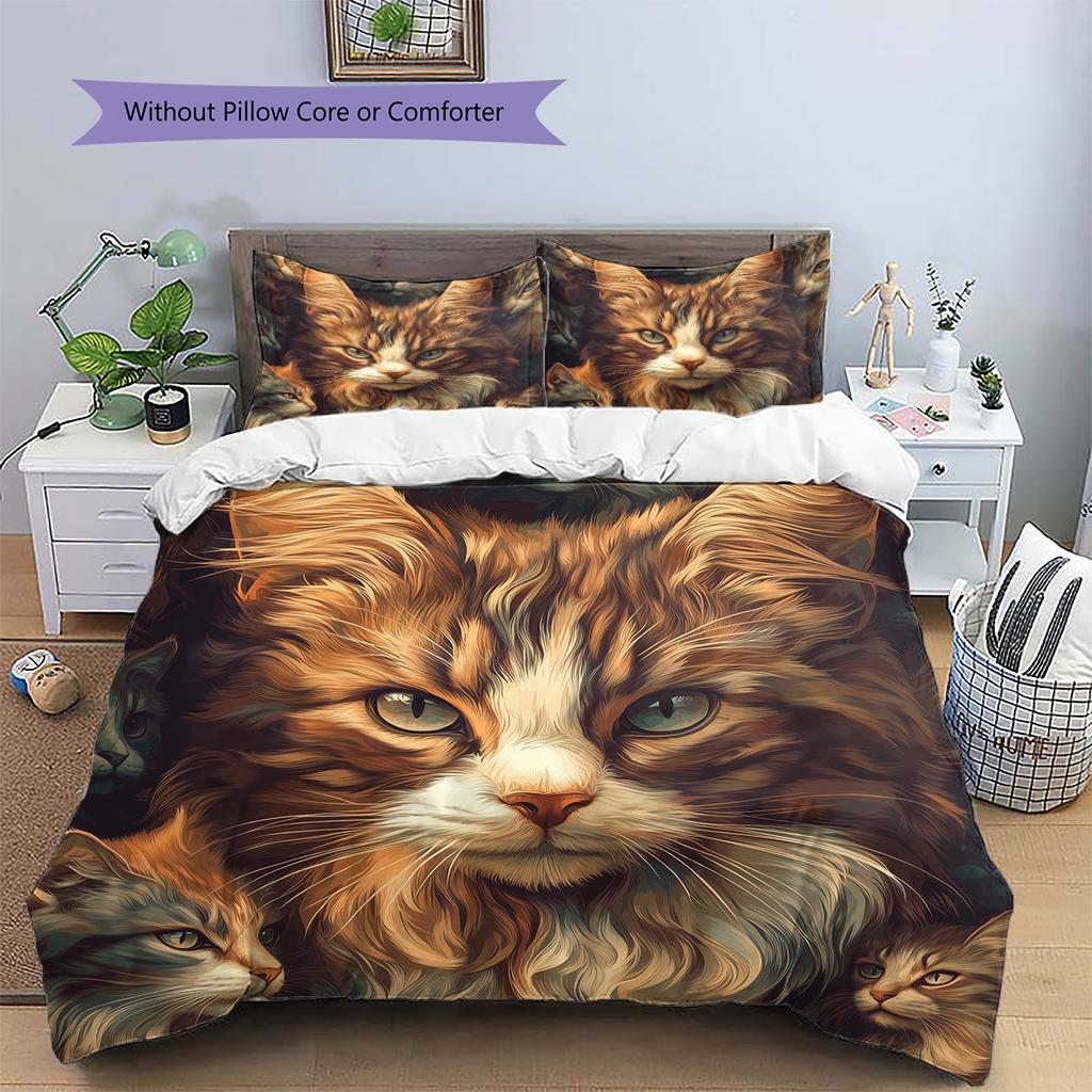 Maine Coon Pattern Bedding Home Decoration Birthday Gift (1 * duvet cover + 2 * pillowcase, without core)