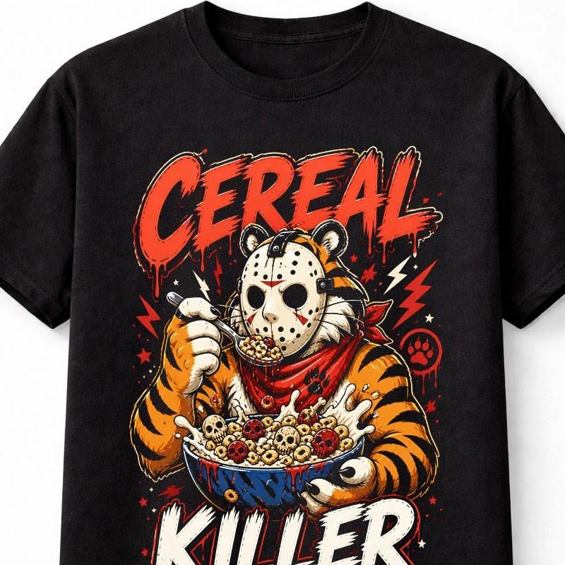 Cereal Killer Tony Tiger Horror Punny Mask Slasher Graphic Funny Unisex TShirt