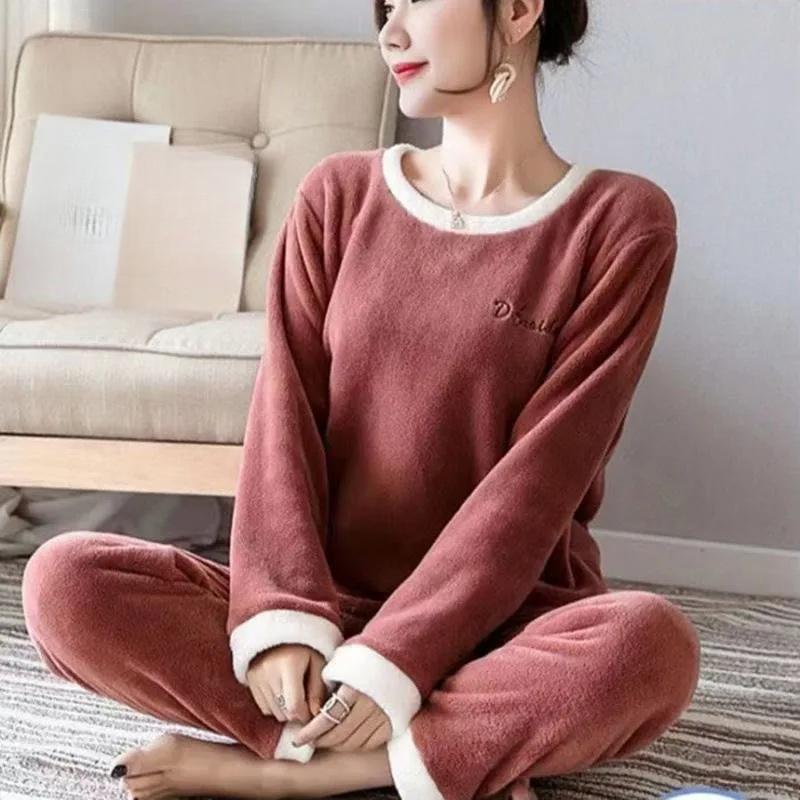 Утолщенная теплая фланелевая пижама большого размера для женщин с длинными рукавами, осенне-зимняя теплая пижама из мультяшного медведя из кораллового бархата