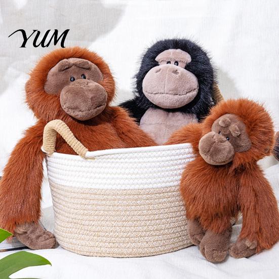 Adorable Animal Plushie Plush Gorilla Doll, Realistic Stuffed Toy for Kids, Soft Fluffy Stable Sitting Orangutan with Thick Long Fur, Home Decor Three