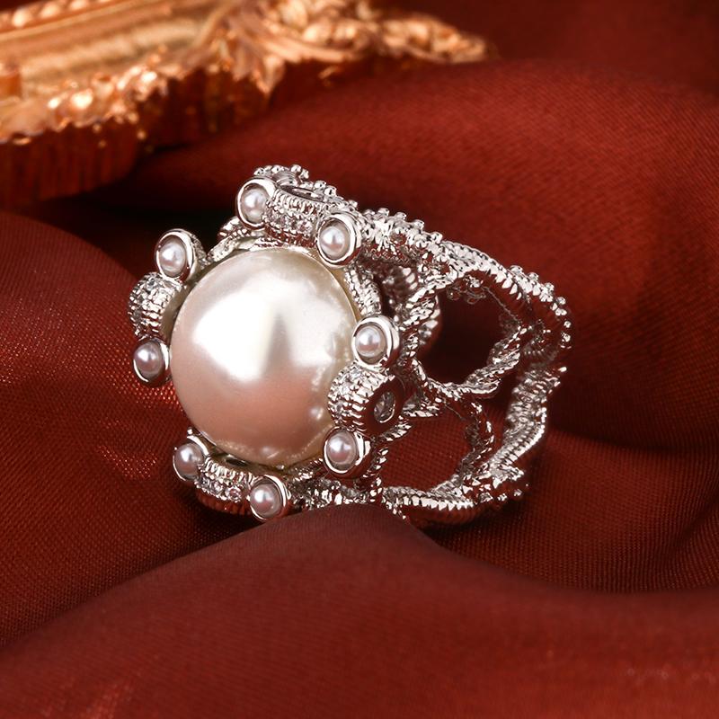 Элегантное кольцо для женщин, жемчужные модные вечерние украшения, женские свадебные украшения с регулируемым отверстием, парные кольца
