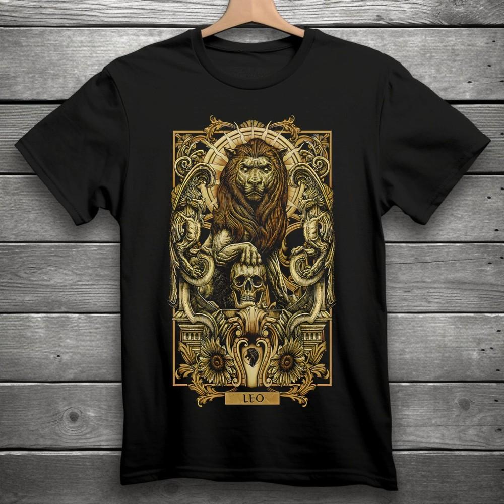 Leo Zodiac Sign Goth Skull Unisex Black TShirt S3XL Unisex T-Shirt