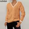 Women Autumn Warm V-Neck Long Sleeve Knitted Pullover Sweaters