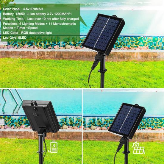 Solar Pool Fountain Adjustable Fountain with 7 Color LED Lights Universal RGB Color Changing Waterfall Light with Remote Control