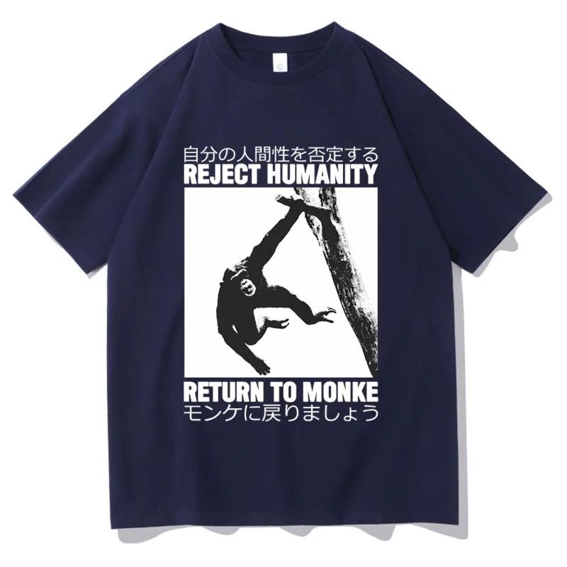 Reject Humanity Return To Monke T-shirt Cute Funny Meme Japanese Monkey Graphic Print Tshirt Men Cotton Oversized T Shirts
