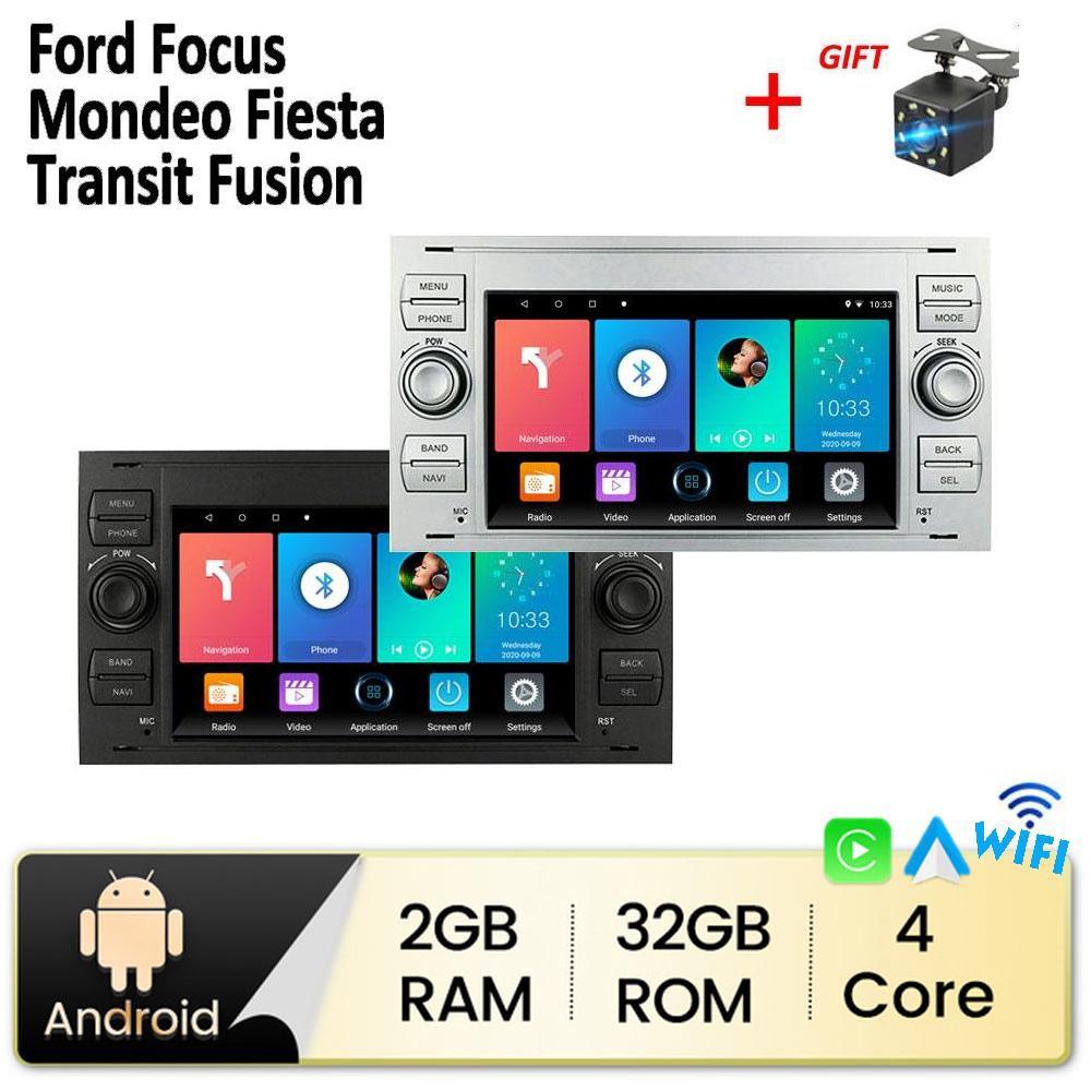 Android Автомобильный радиоприемник Мультимедийный проигрыватель Стерео 2 DIN Для Ford Focus 2007 Mondeo S-max C MAX Kuga Galaxy Fiesta Transit Fusion Carplay BT GPS Wi-Fi 2 + 32 ГБ