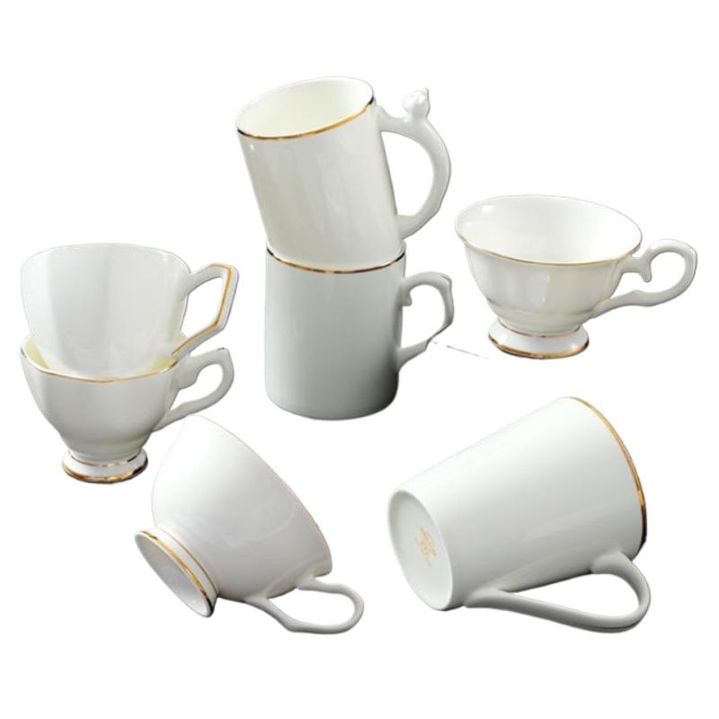 Кофейная кружка из костяного фарфора с золотым ободком, 200-400 мл, чайная чашка с ручкой, белая, 1 шт., для эспрессо, горячего какао, капучино, латте и холодных напитков, подходит для микроволновой печи