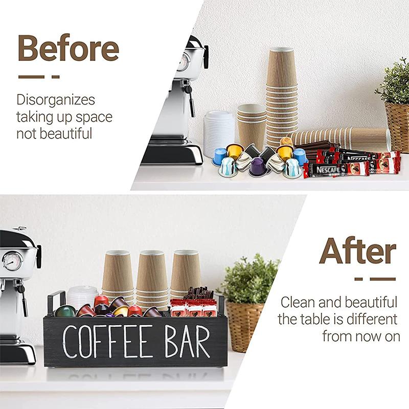 Деревянный ящик для хранения кофе-бара, органайзер для кофейной станции, прочный ящик для хранения дома, аксессуары для кофе-бара