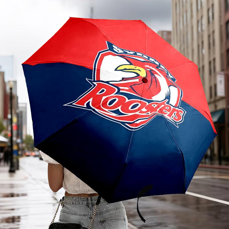 Sydney Roosters Team Spirit Automatic Folding Umbrella - 8-Rib Travel Umbrella with Auto Portable Case, Ideal Gift for Birthdays