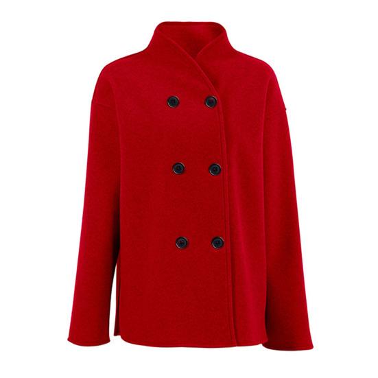 Женское зимнее укороченное шерстяное пальто двубортное нарядное жакет осень повседневный длинный рукав короткое пальто-бушлат