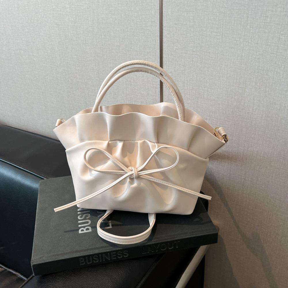 Sweet Bowknot Crossbody Bag Large Capacity French Handbag Portable PU Leather Shoulder Bag Daily