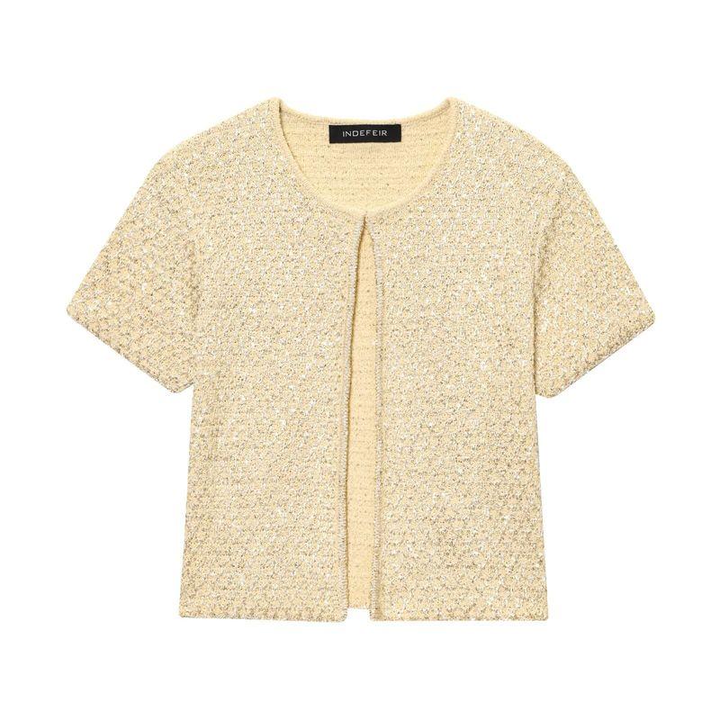 Zbzr Spring New Women Clothes Western Style Fashion Sequin Round Neck Short Sleeve Knitted Outerwear Sling 9598192