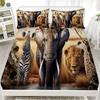 African Savannah Wildlife Style Fitted Sheet Set Soft Breathable Bedding Set Elephant Lion Leopard Printed Mattress Covers