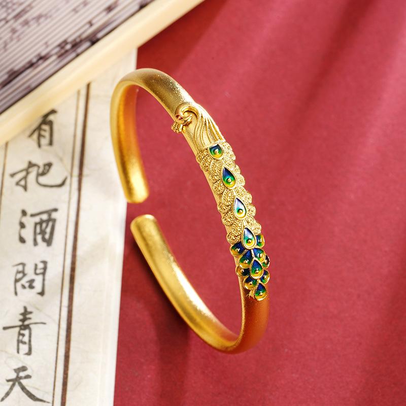 Enamel Open Peacock Bracelet Ethnic Style Women's Retro Versatile Jewelry