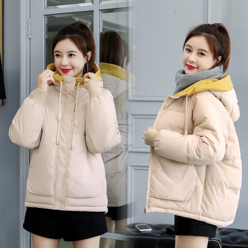 Cotton-padded Women's Short New Winter Clothes Loose Plus Size Cotton-padded Jacket Thickened Students Hooded Cotton-padded Jacket.