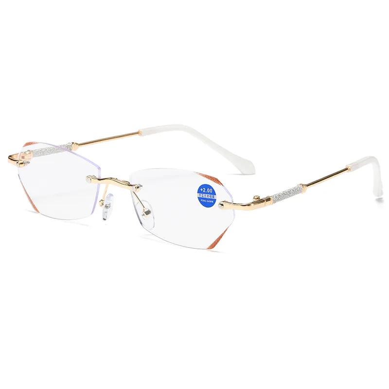 Ladies Fashion Luxury Reading Glasses Trendy Ultralight Rimless Diamond Cut Presbyopia Men Women Retro Vintage Far Sight Glasses