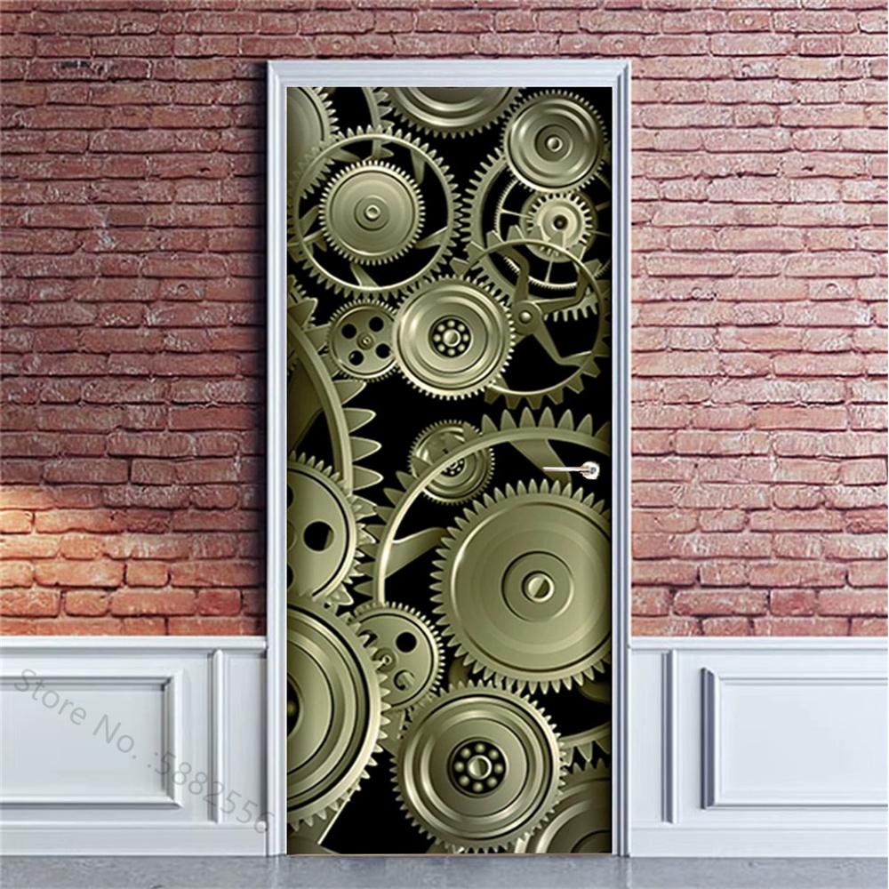 PVC Self-Adhesive Waterproof Door Sticker Modern Simulation Door Mural Wallpaper Living Room Study Home Decor Art Door Poster