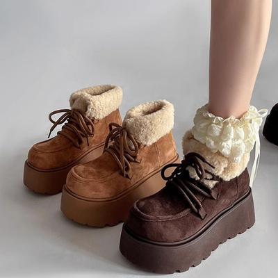 Ретро матовые короткие хлопковые сапоги для женщин на осень и зиму 2025, новые бархатные теплые пушистые на толстой подошве хлопковые туфли