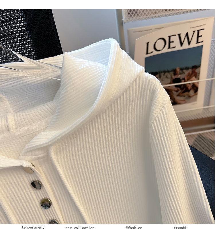 Plus Size 240 Jin Loose Fit Drawstring Hooded Long Sleeve Women's T-shirt - Spring/Autumn Slimming Base Top