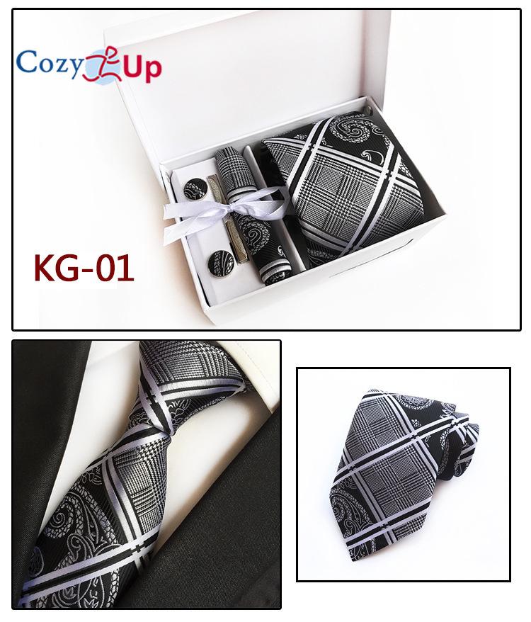 Cozy Up Набор галстуков для мужчин с нагрудной квадратной запонкой и зажимом для галстука, носовым платком в подарочной упаковке для свадьбы и бизнеса