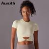 Женские рубашки с короткими рукавами для йоги Auroth, бесшовный топ для бега, быстросохнущий укороченный топ для фитнеса, эластичные спортивные рубашки для спортзала