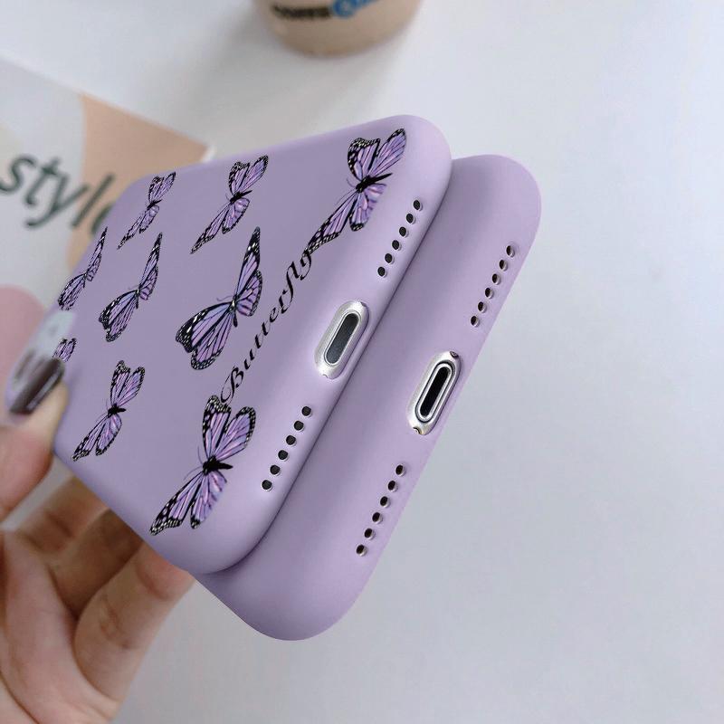 Мягкий силиконовый чехол Butterfly Purple для Xiaomi Redmi Note 13 Pro 13C 14 Samsung A35 A55 M35 Huawei Honor 200 iPhone Camera Защитный противоударный чехол