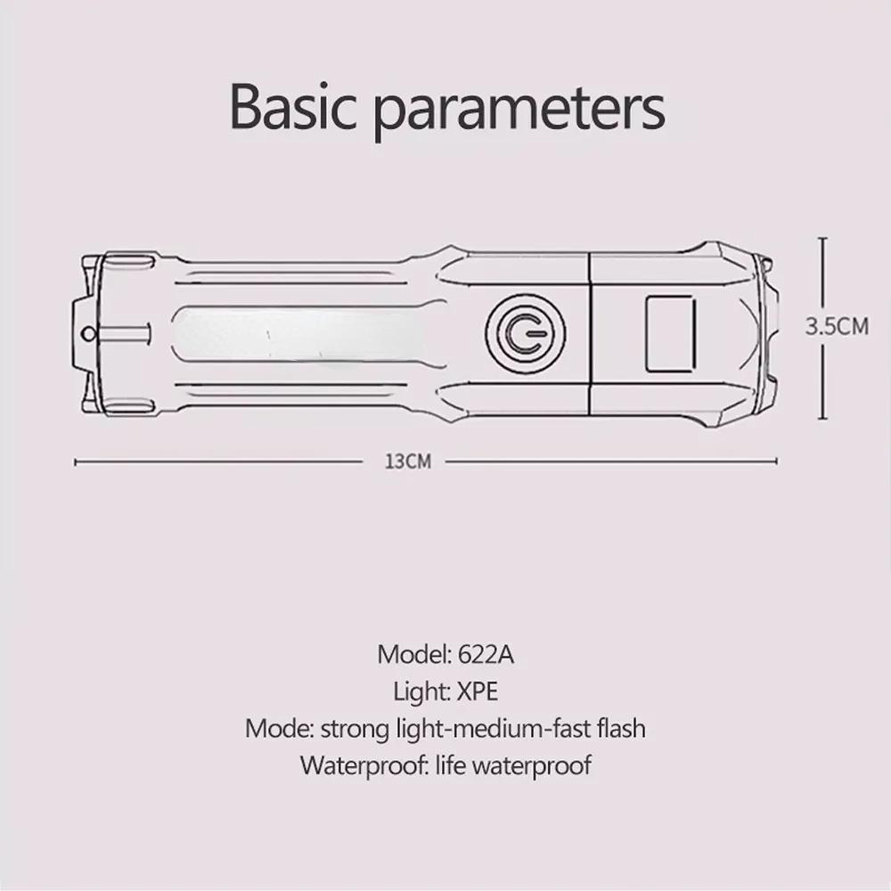 Портативный светодиодный фонарик ABS мощный фокусирующийся фонарик USB перезаряжаемый уличный домашний мощный прожектор водонепроницаемый
