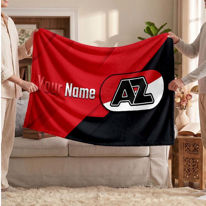 AZ Alkmaar Personalized Fleece Blanket With Football Logo, Custom Name Text Soft Warm Home Throw Blanket