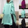 Fall Winter Lady Hoodie Slit Hem Mid Length Hooded Loose Thick Warm Long Sleeves Big Pocket Pullover Daily Wear Hoodie
