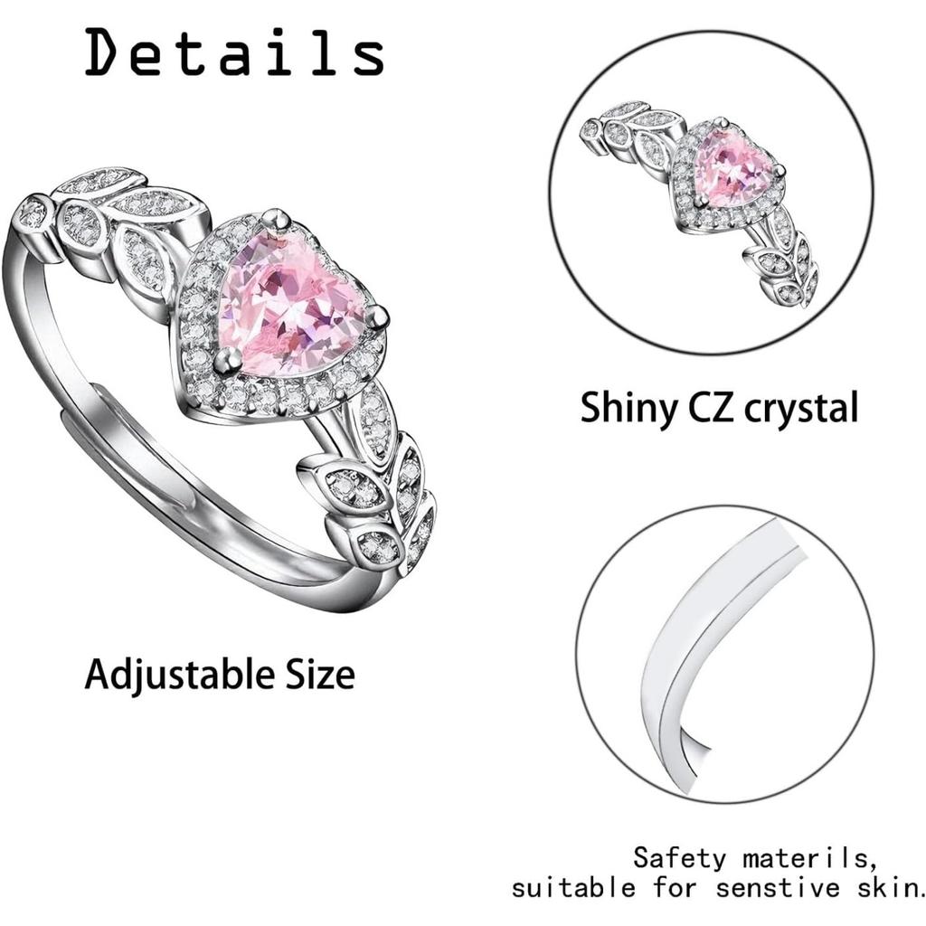 Beautiful pink heart ring, adjustable opening size ring for women, adjustable ring jewelry, the best birthday and Christmas gift.