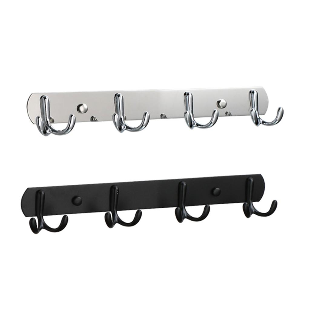 Heavy Duty Stainless Steel Wall Hook Set 4 Double Hooks Hanger Space Saving Storage For Home Office Entryway